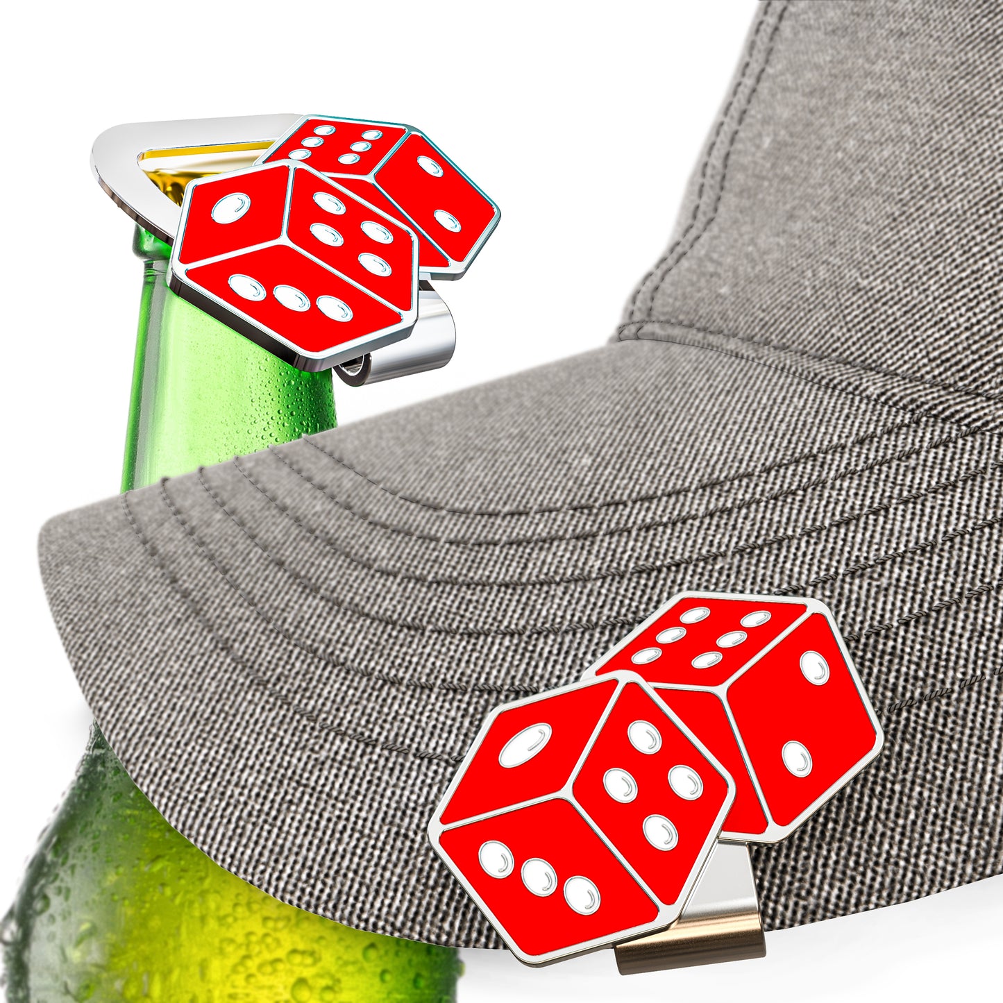 Red Dice Hat Clip Bottle Opener - Perfect Accessory for Gamblers & Craps Players