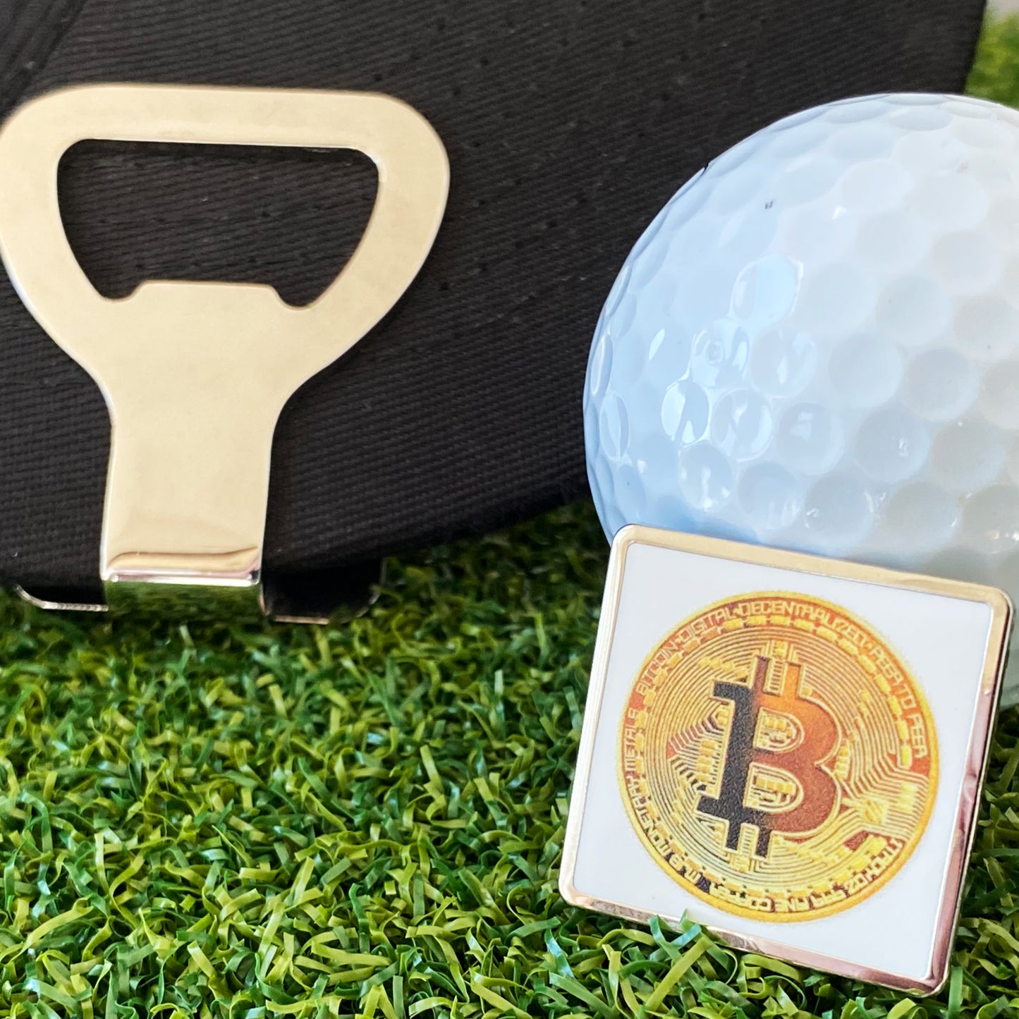 Gold Bitcoin Ball Marker With Hat Clip Bottle Opener for Golfers, Shotgun Tool & Fashionable Bitcoin Gift (Copy)