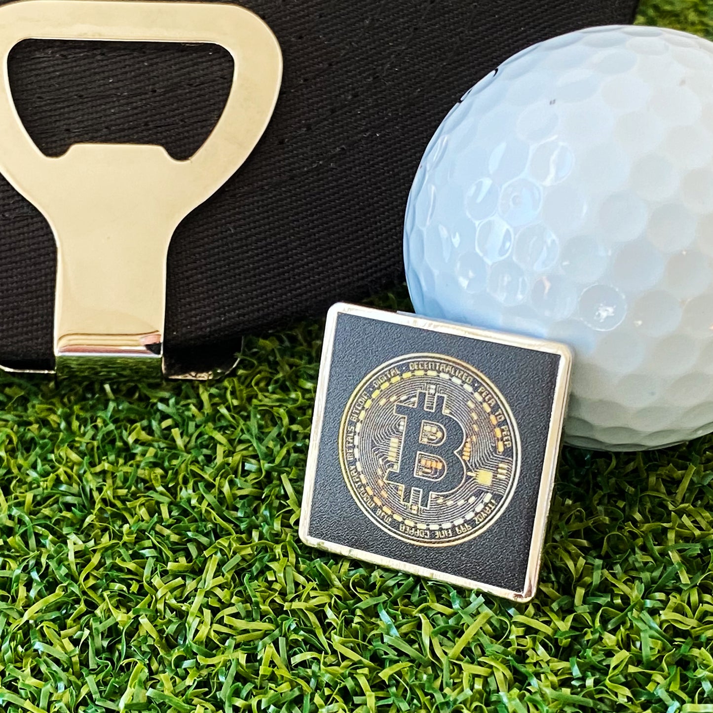 Bitcoin Ball Marker With Hat Clip Bottle Opener for Golfers, Shotgun Tool & Fashionable Bitcoin Gift