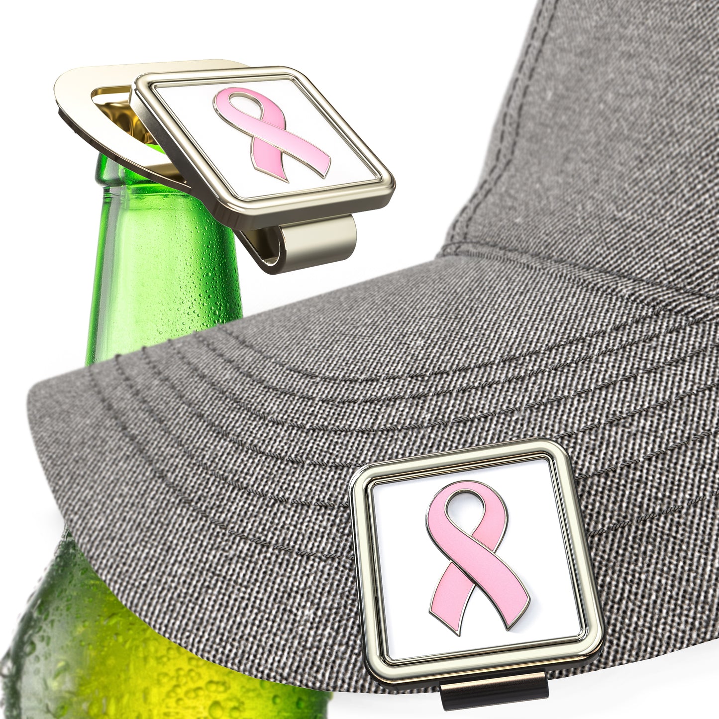 Pink Ribbon Ball Marker & Hat Clip Bottle Opener - Breast Cancer Awareness