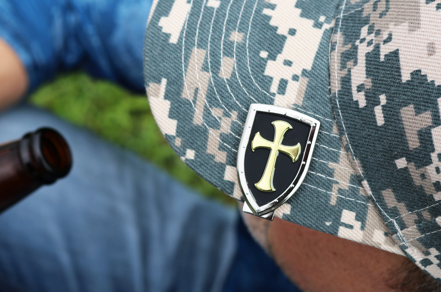 Shield and Cross Hat Clip Bottle Opener - Armor of God Design for Christians & Catholics