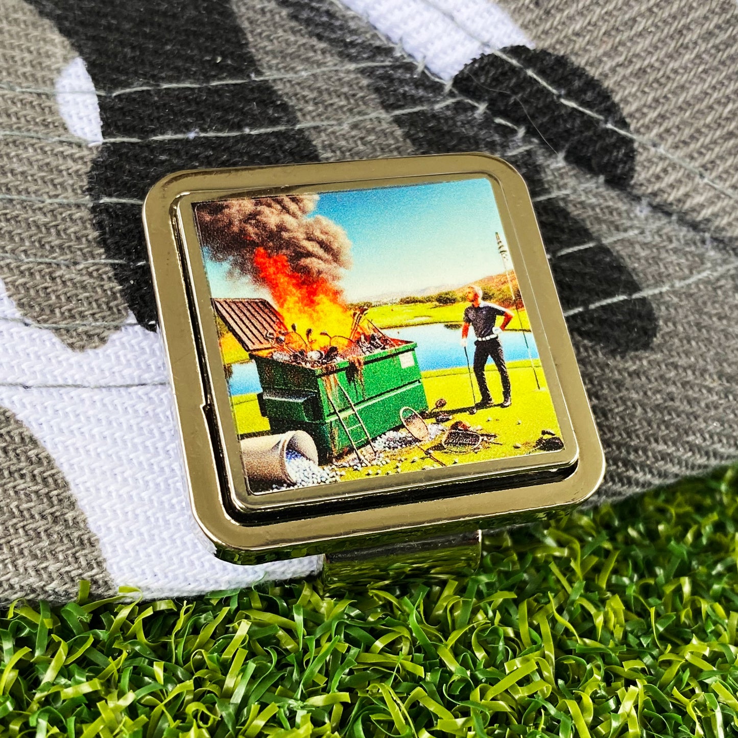 Dumpster Fire Golf Ball Marker with Hat Clip Bottle Opener