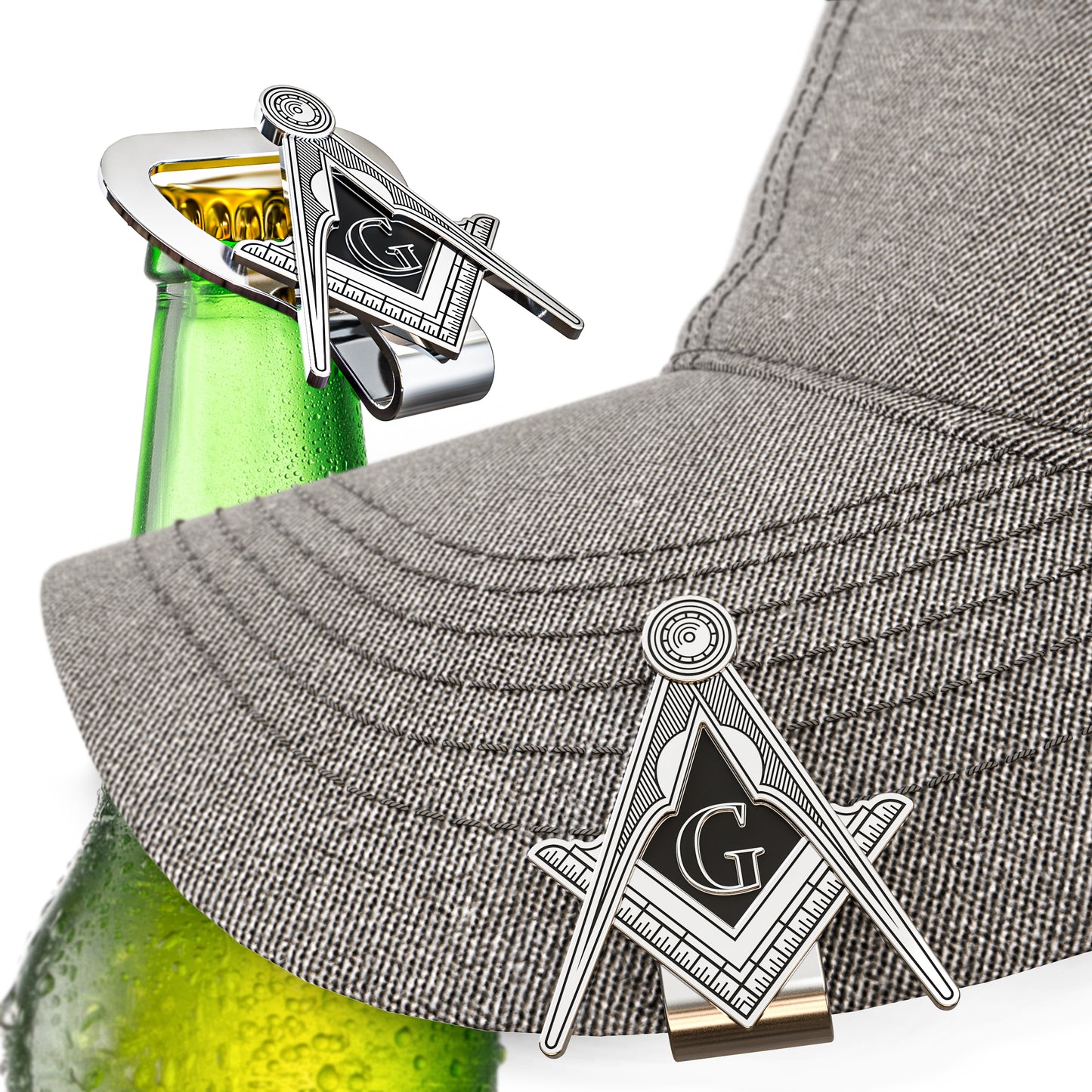 Freemason Hat Clip Bottle Opener - Masonic Compass Design