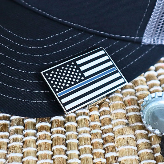 American Flag "Thin Blue Line" Hat Clip Bottle Opener - USA Law Enforcement