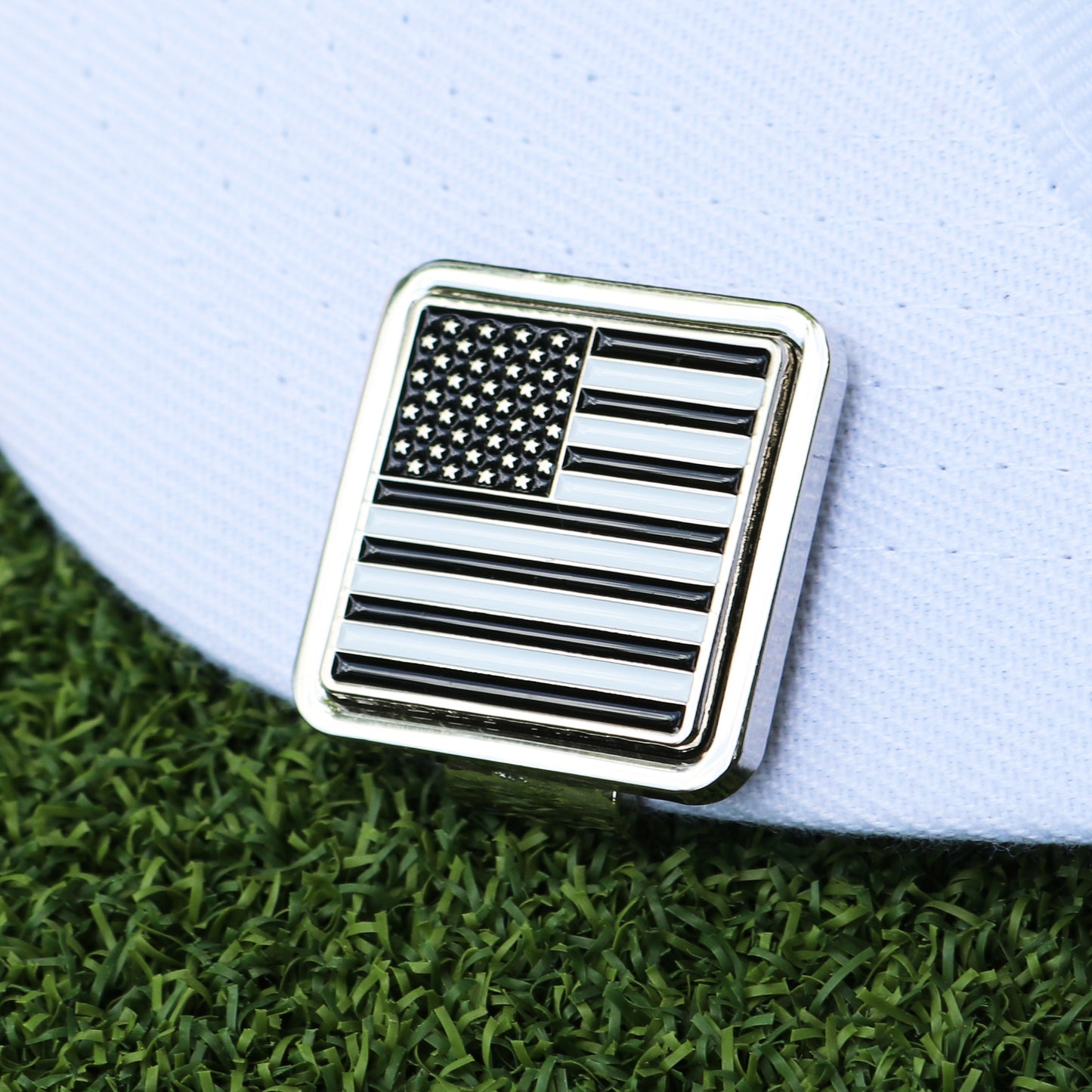Silver & Black, USA Flag Golf Ball Marker & Hat Clip Bottle Opener