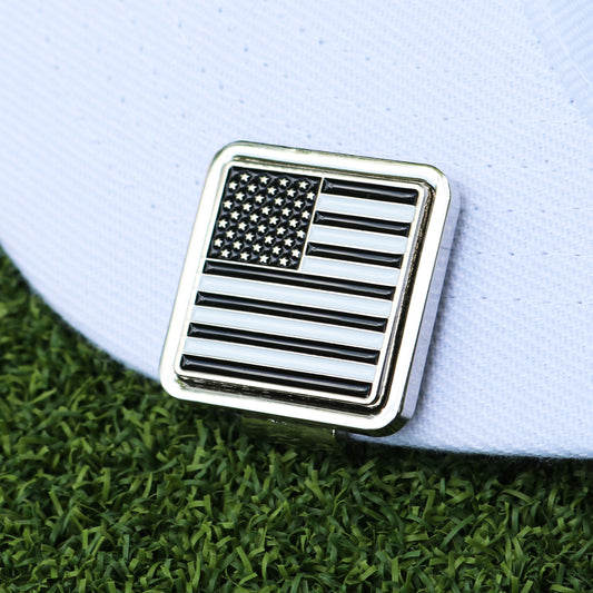 Silver & Black, USA Flag Golf Ball Marker & Hat Clip Bottle Opener