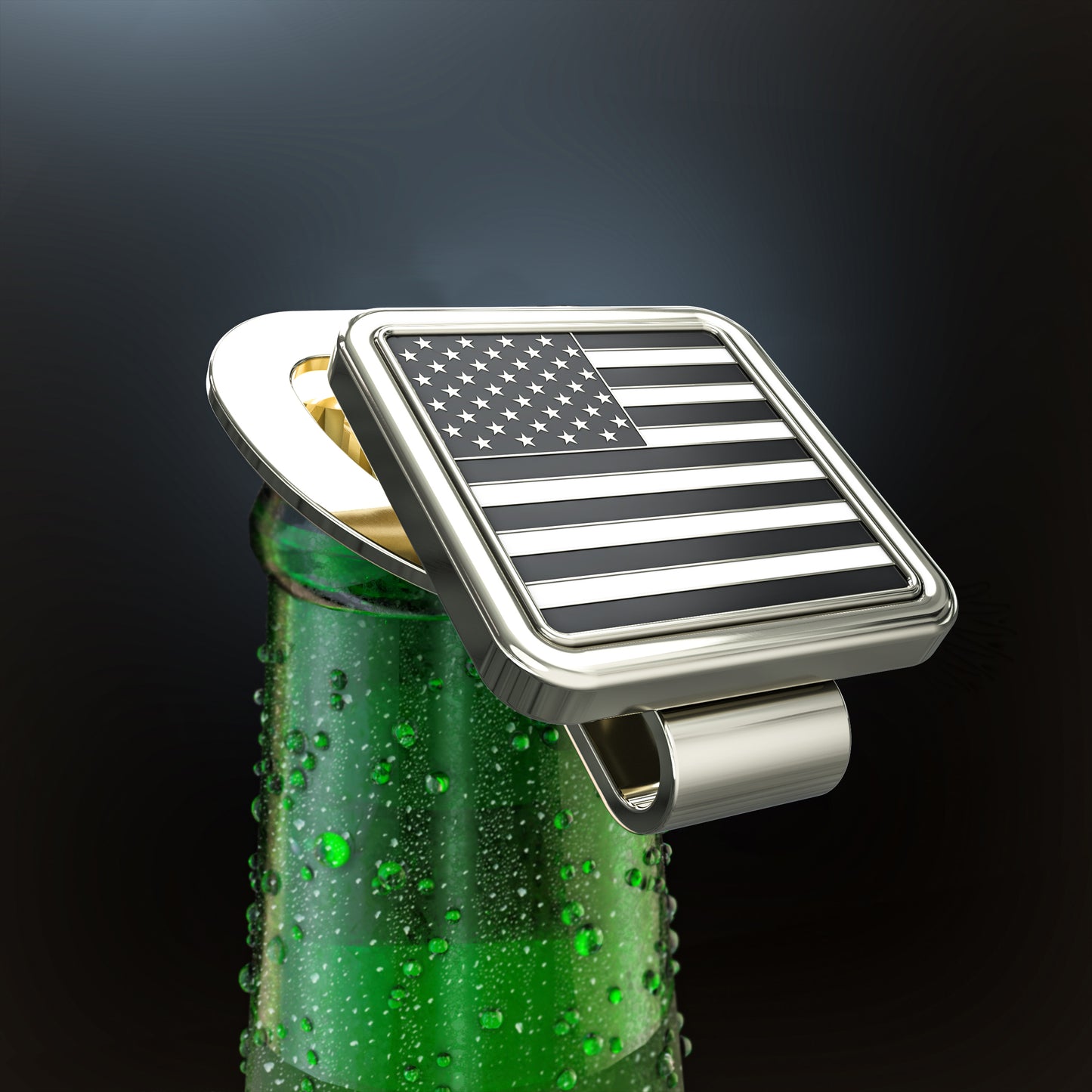 Silver & Black, USA Flag Golf Ball Marker & Hat Clip Bottle Opener