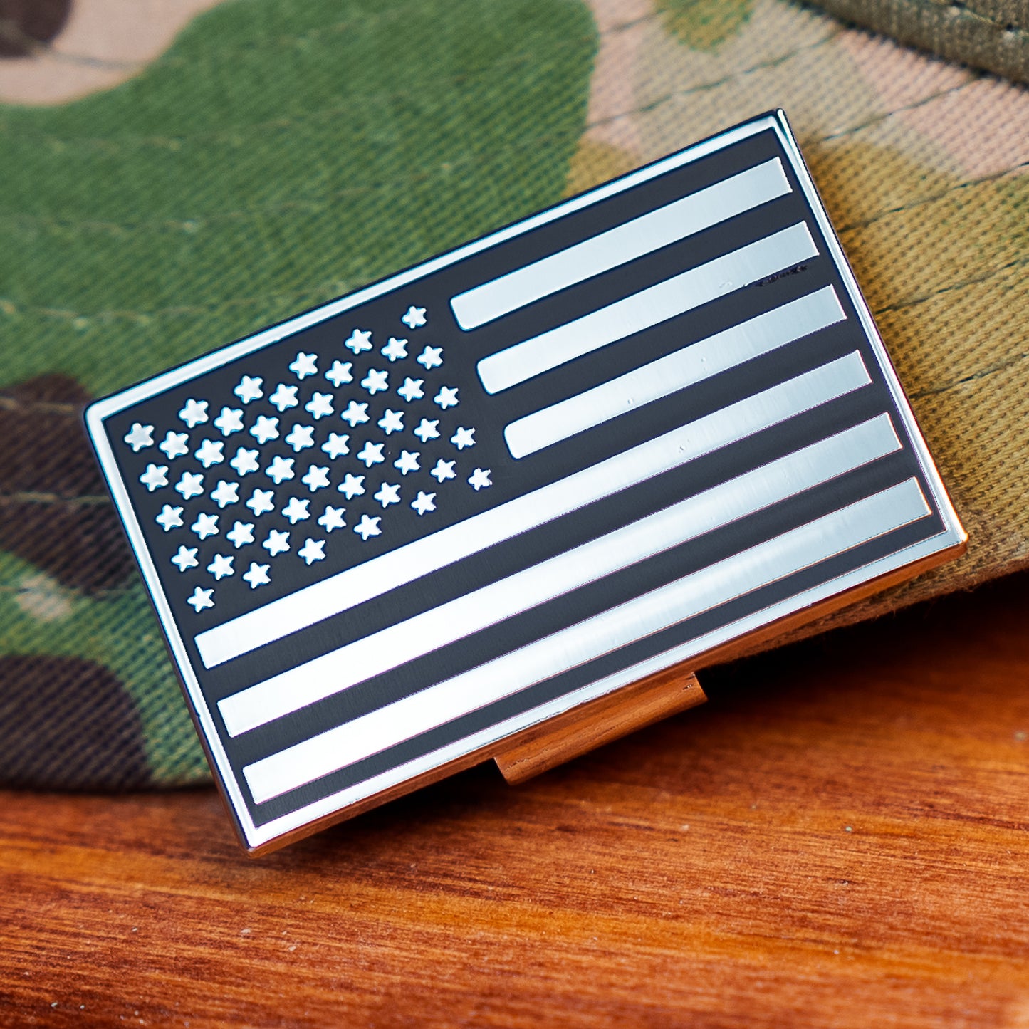 Black American Flag Hat Clip Bottle Opener - USA Black & Silver Flag