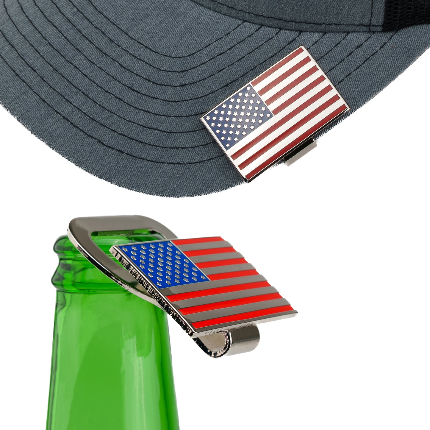American Flag Hat Clip Bottle Opener - Red, White & Blue