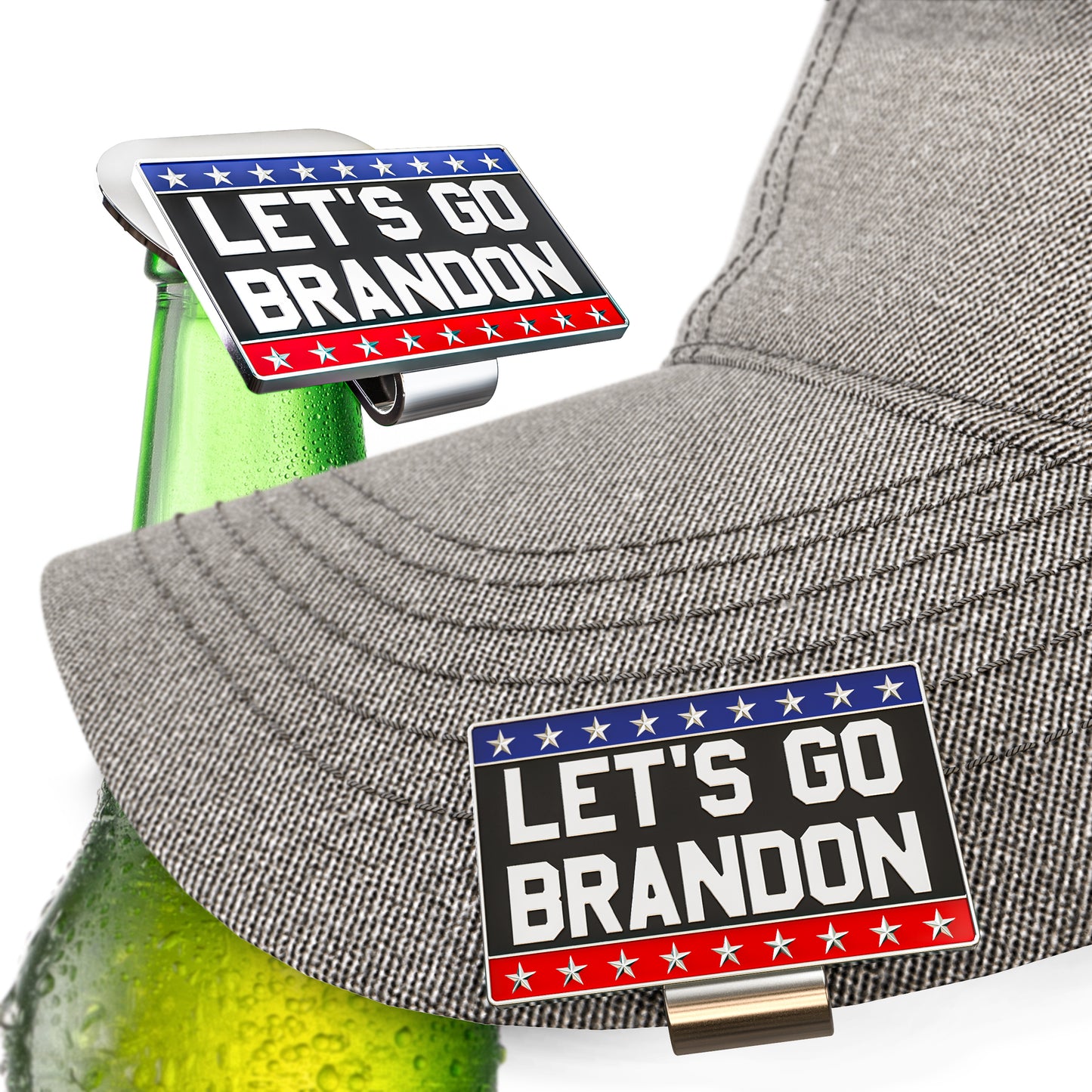 "Let's Go Brandon" Patriotic Hat Clip Bottle Opener - Show Your Support for America & Distain For Joe Biden- Perfect for Patriots and Gifting Brand: Popping Caps